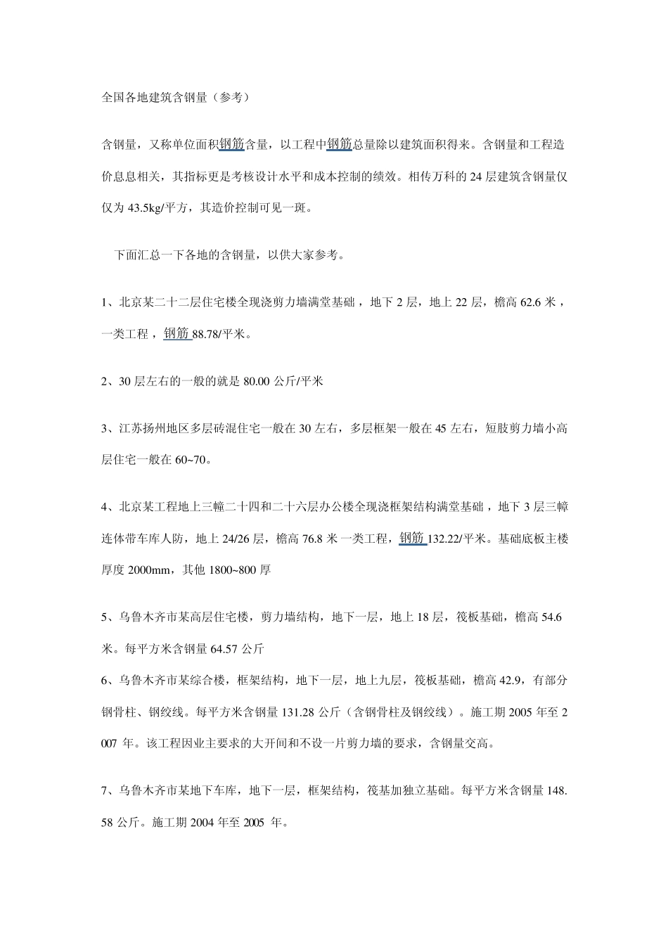 全国各地建筑含钢量_第1页