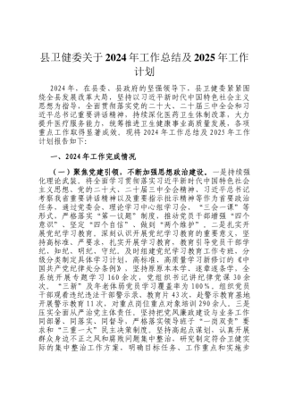 县卫健委关于2024年工作总结及2025年工作计划