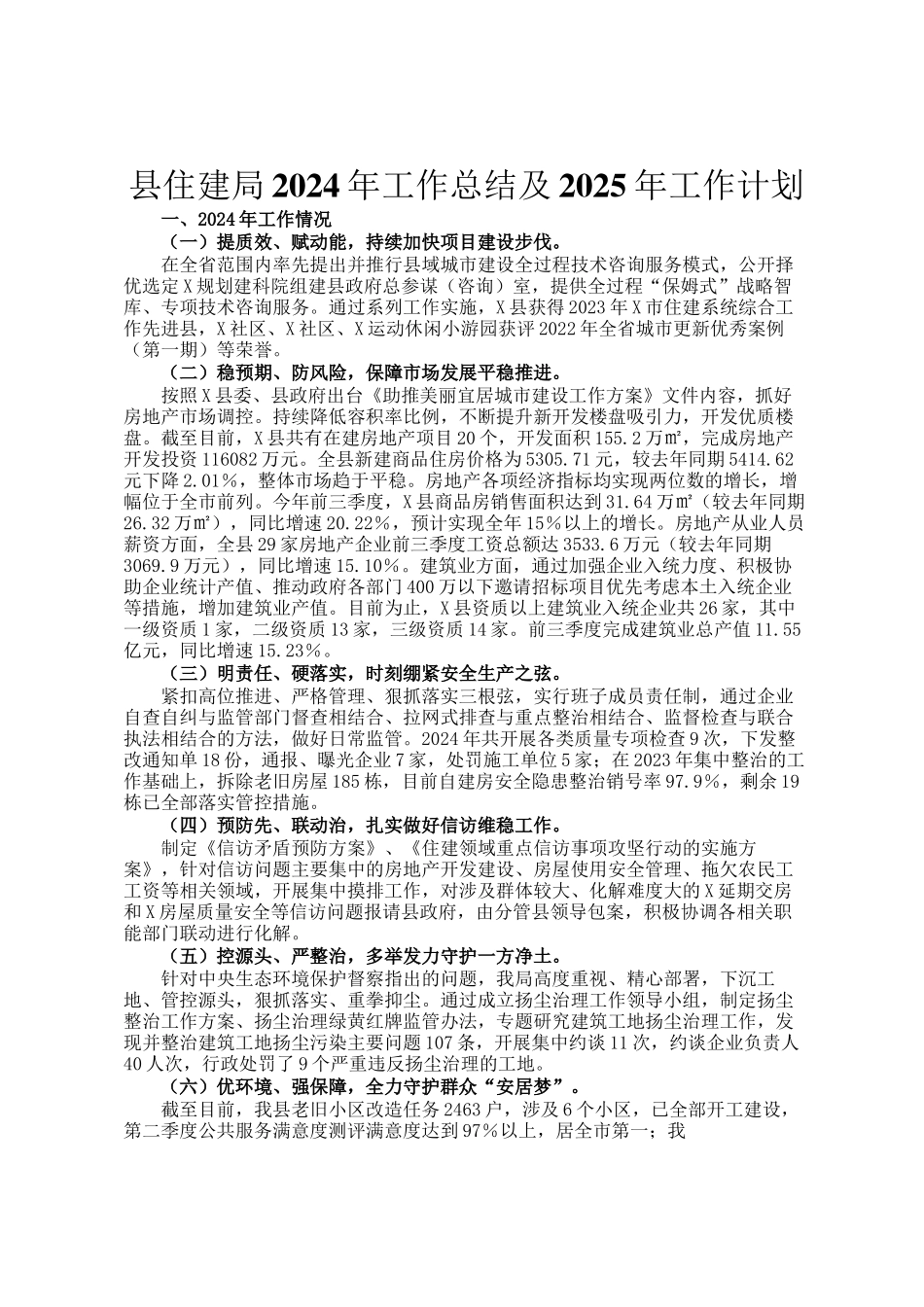 县住建局2024年工作总结及2025年工作计划_第1页