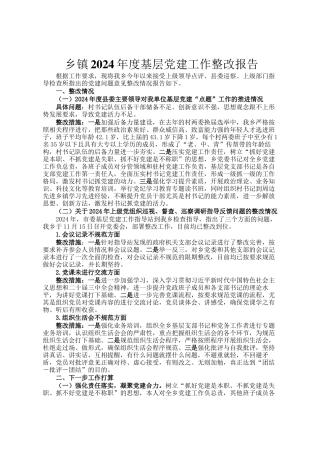 乡镇2024年度基层党建工作整改报告