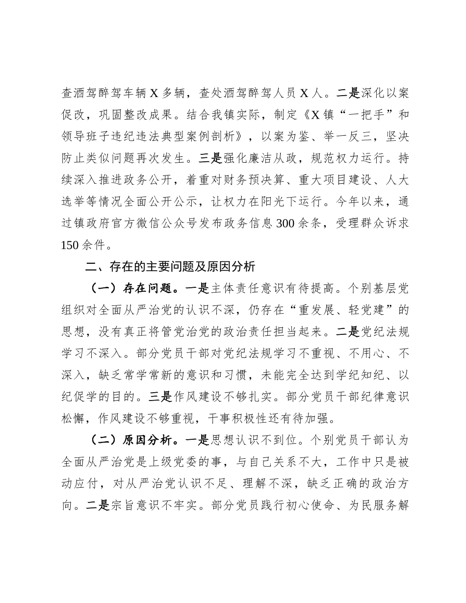 乡镇2024年落实全面从严治党主体责任工作情况总结及下一步工作计划_第3页