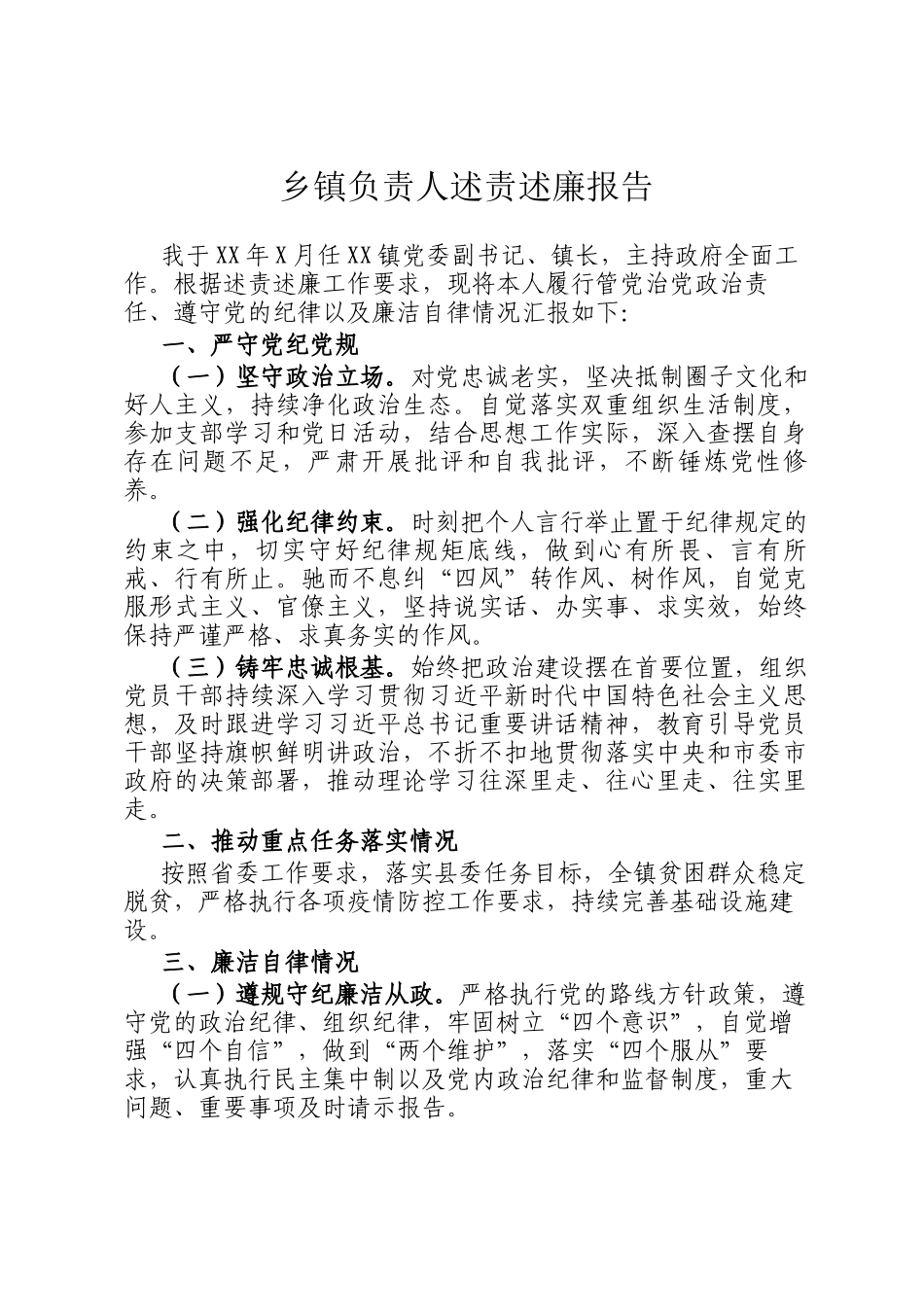 乡镇负责人述责述廉报告(1)_第1页