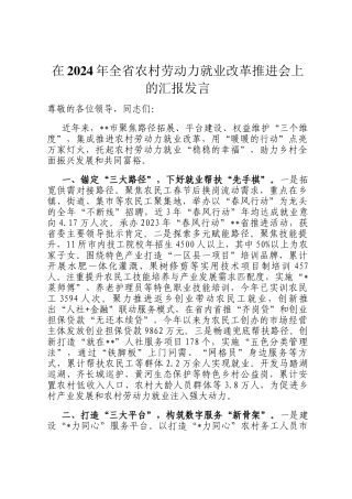 在2024年全省农村劳动力就业改革推进会上的汇报发言