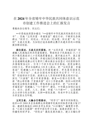 在2024年全省铸牢中华民族共同体意识示范市创建工作推进会上的汇报发言