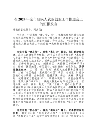 在2024年全市残疾人就业创业工作推进会上的汇报发言