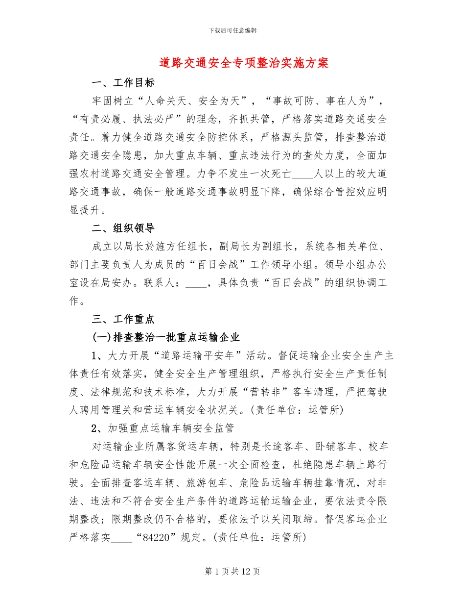 道路交通安全专项整治实施方案_第1页