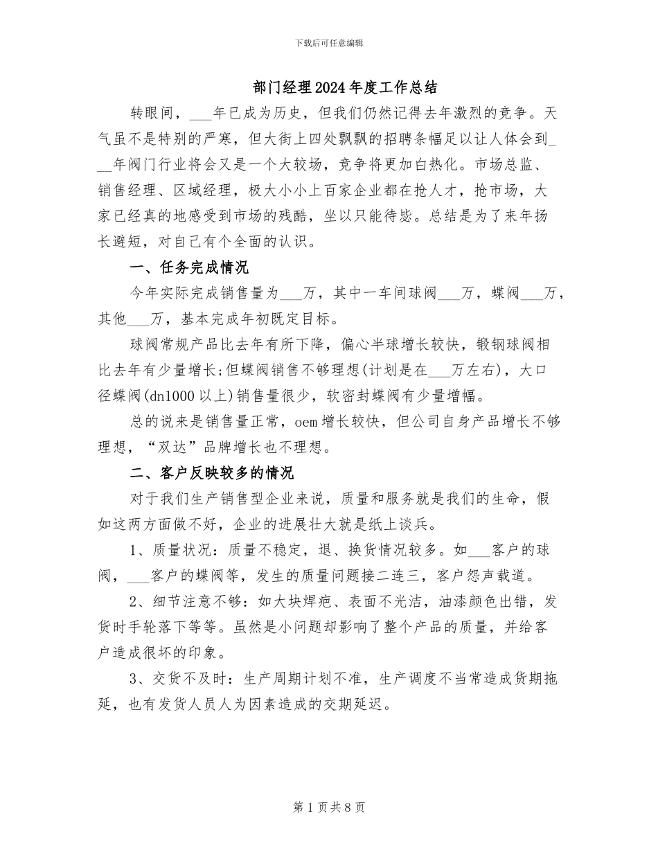 部门经理2024年度工作总结_第1页