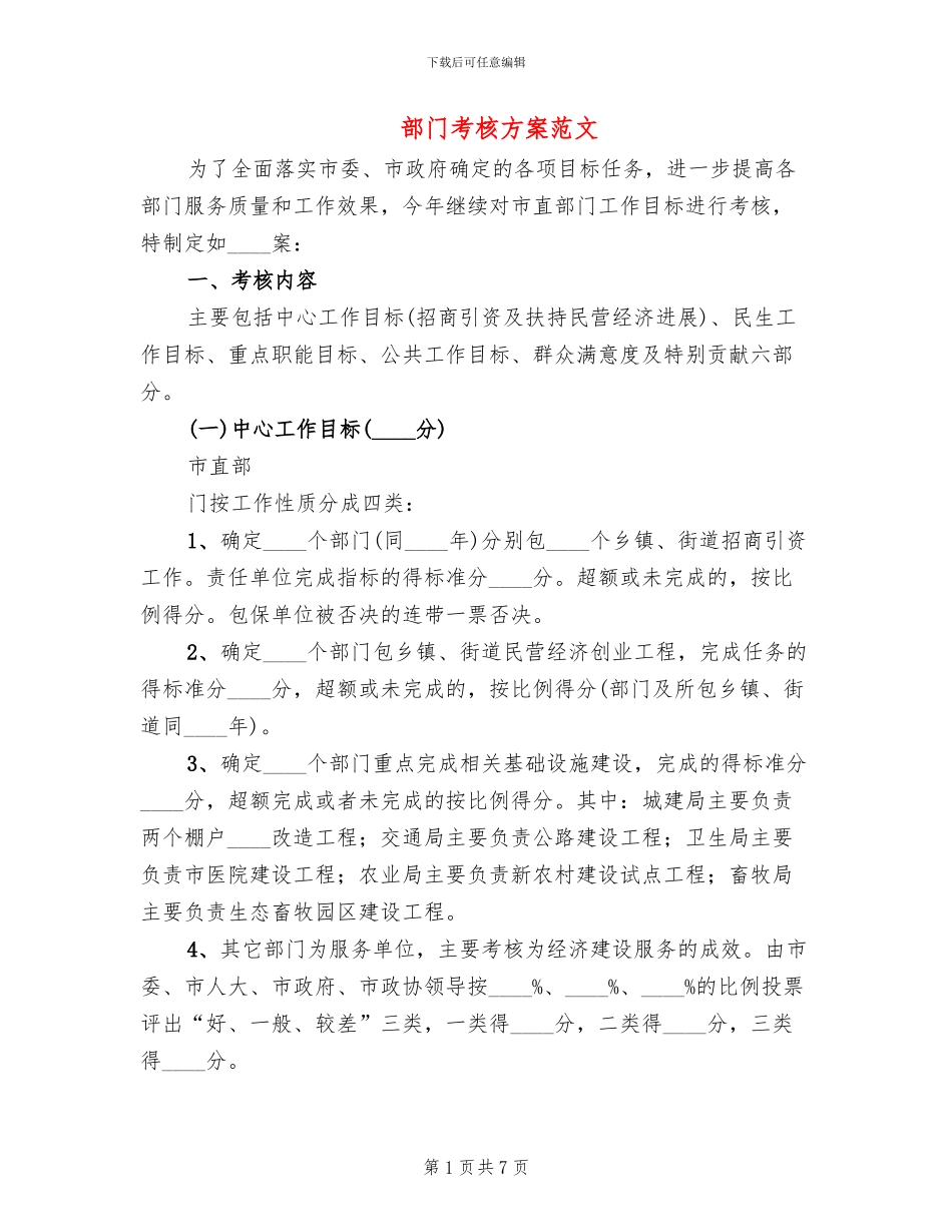 部门考核方案范文_第1页