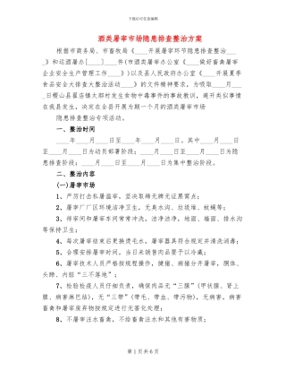 酒类屠宰市场隐患排查整治方案