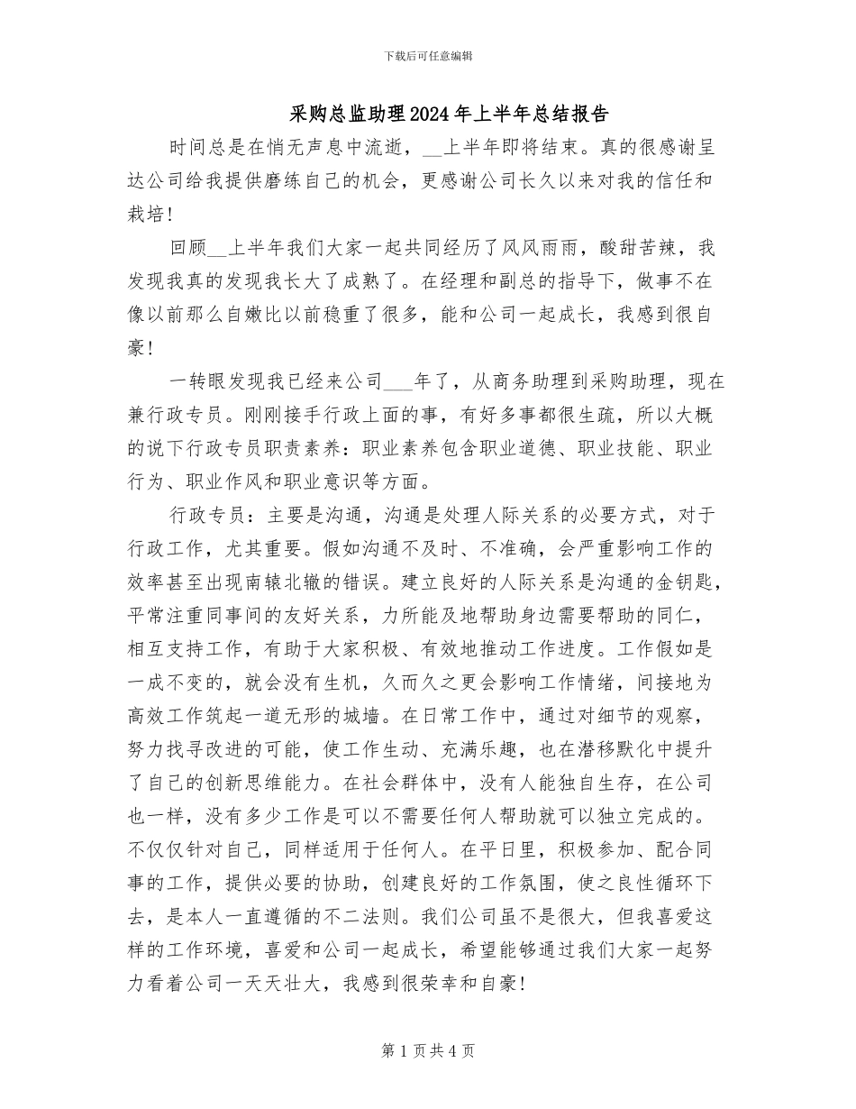 采购总监助理2024年上半年总结报告_第1页