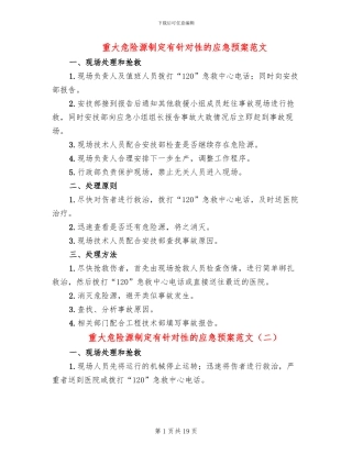 重大危险源制定有针对性的应急预案范文