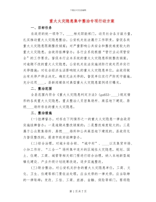 重大火灾隐患集中整治专项行动方案