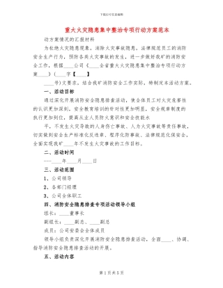 重大火灾隐患集中整治专项行动方案范本