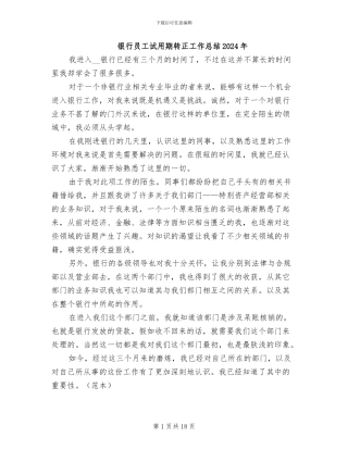 银行员工试用期转正工作总结2024年