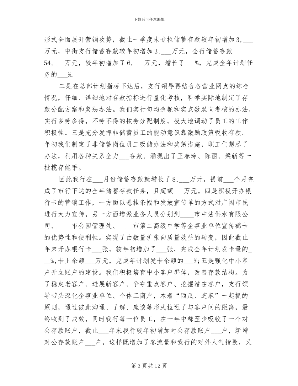 银行支行行长2024年度工作总结_第3页