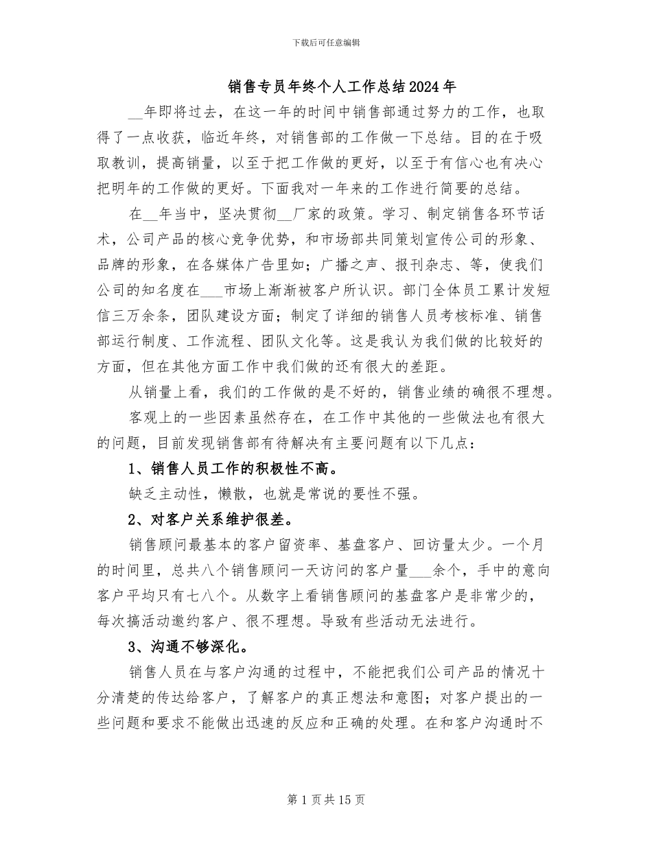 销售专员年终个人工作总结2024年_第1页