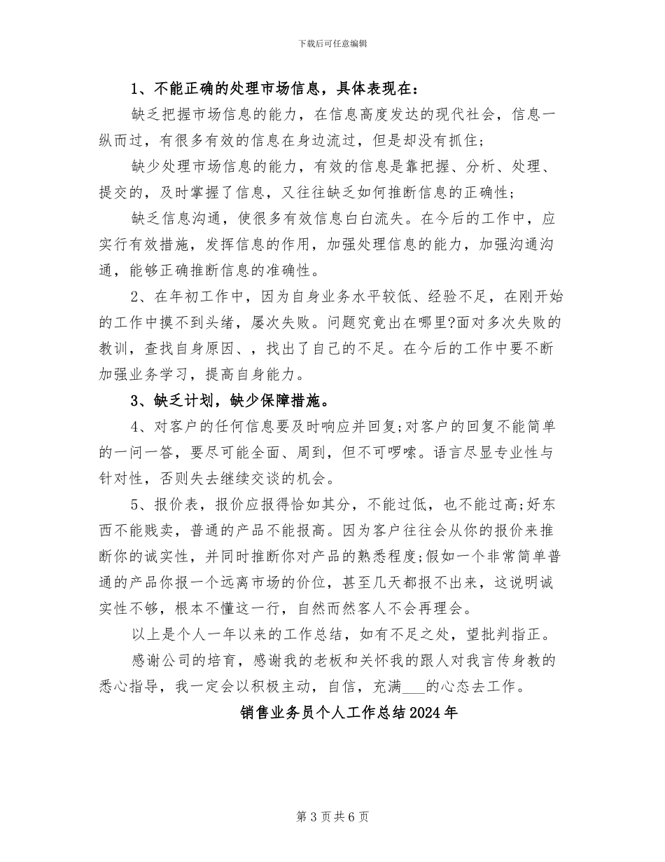 销售业务员个人工作总结2024_第3页