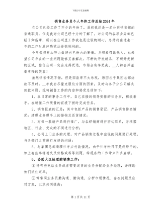 销售业务员个人年终工作总结2024年