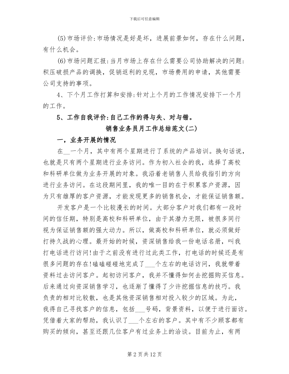 销售业务员月工作总结范文2024年_第2页
