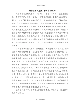 销售业务员月度工作总结2024年