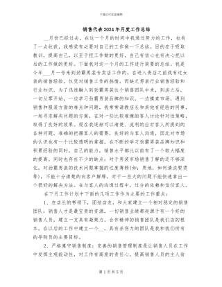 销售代表2024年月度工作总结