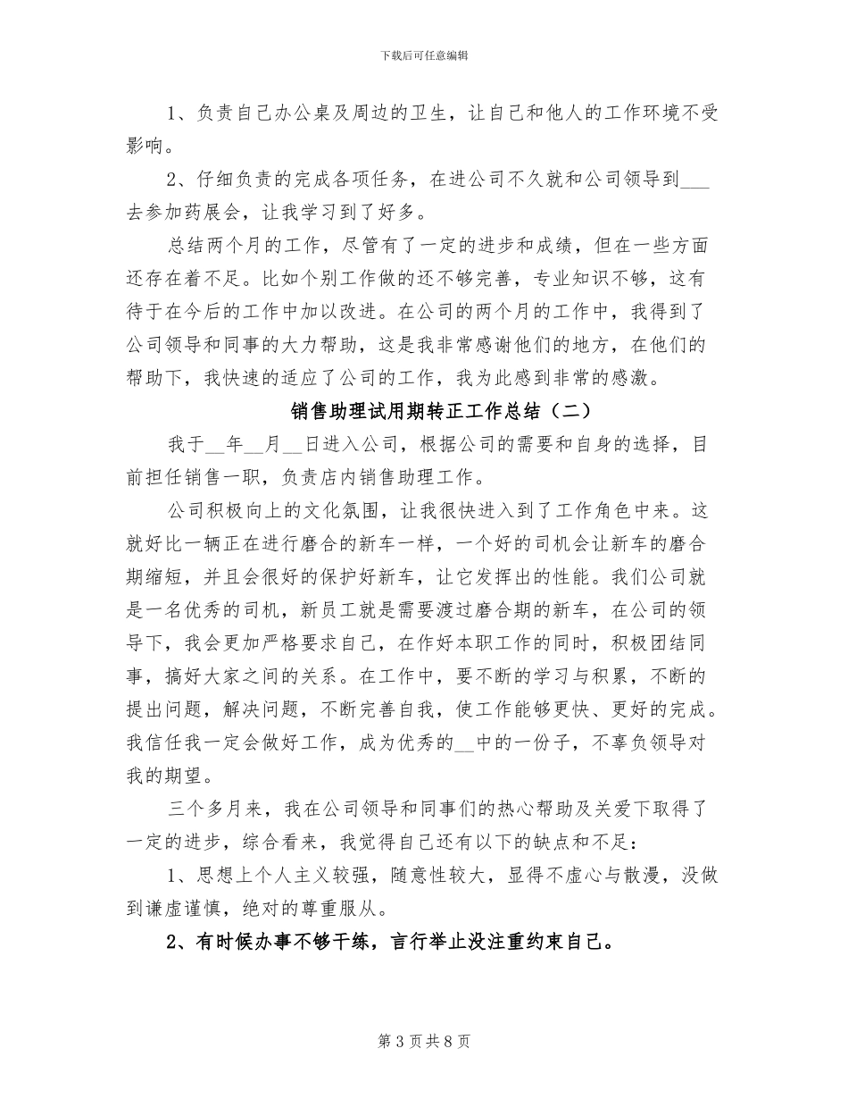 销售助理试用期工作总结2024年_第3页