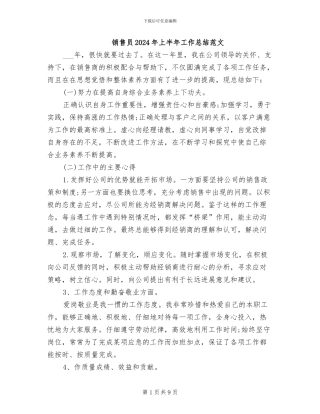 销售员2024年上半年工作总结范文