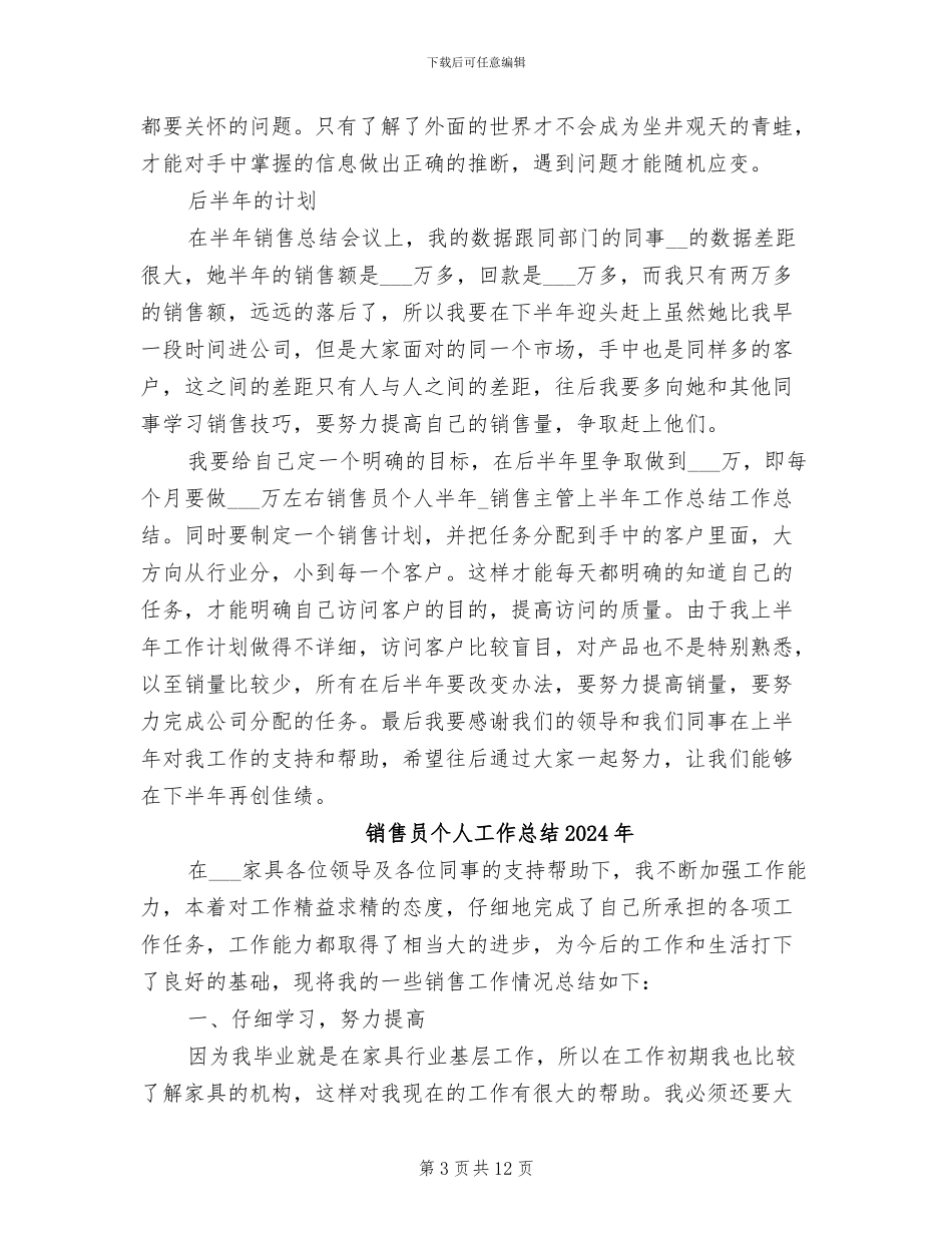 销售员个人半年工作总结2024年_第3页