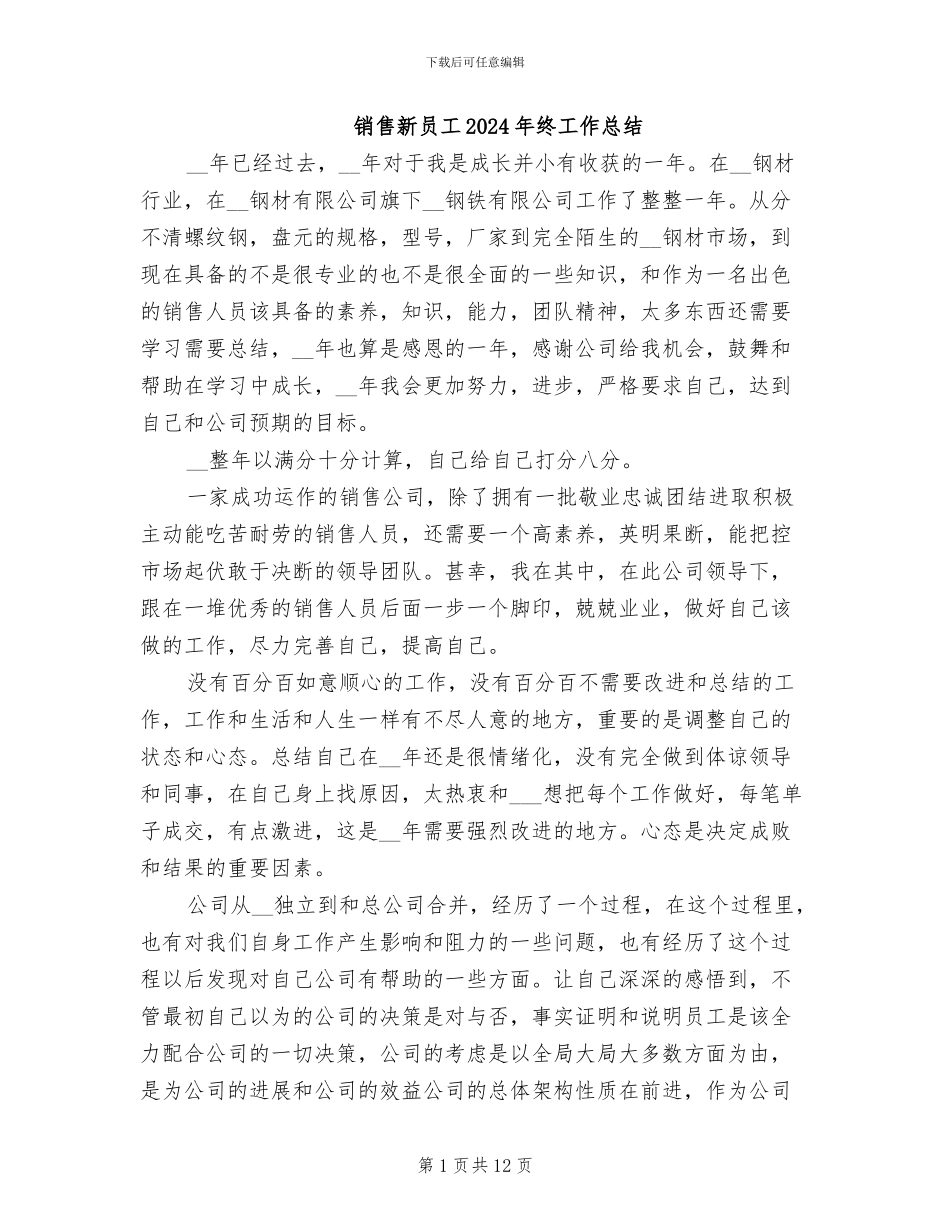 销售新员工2024年终工作总结_第1页