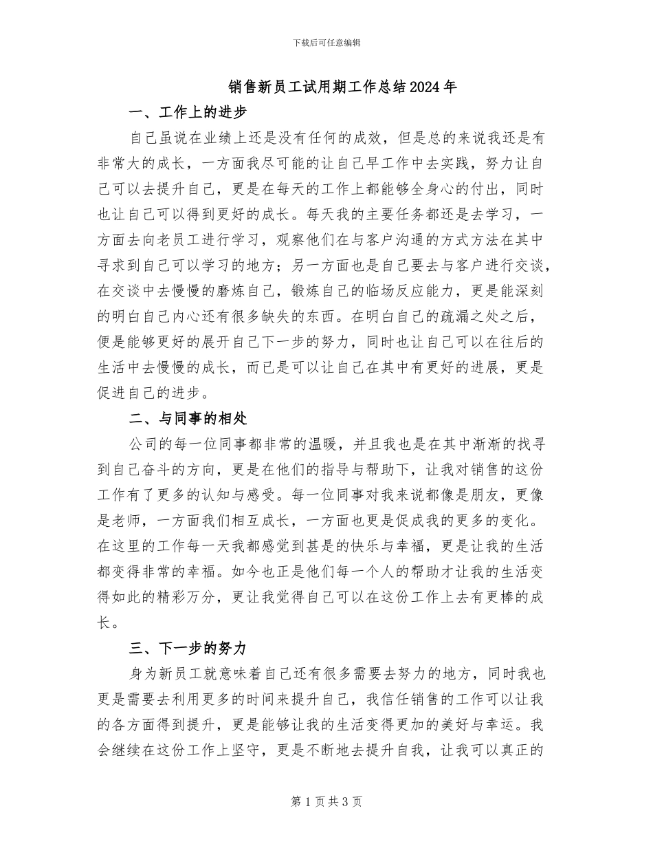 销售新员工试用期工作总结2024年_第1页