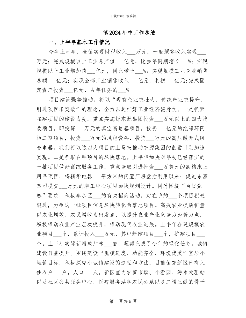 镇2024年中工作总结_第1页