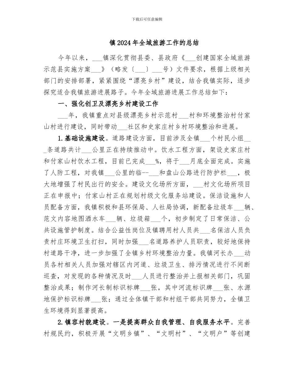 镇2024年全域旅游工作的总结_第1页