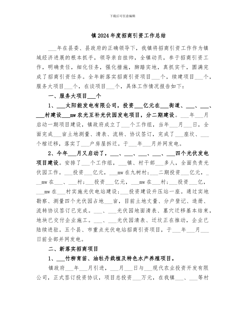 镇2024年度招商引资工作总结_第1页