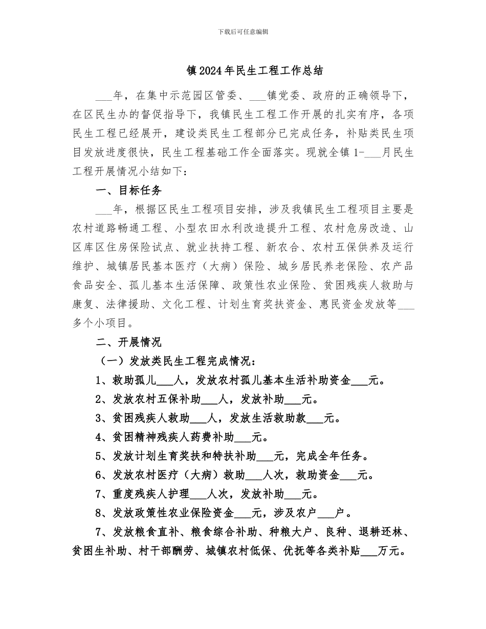 镇2024年民生工程工作总结_第1页