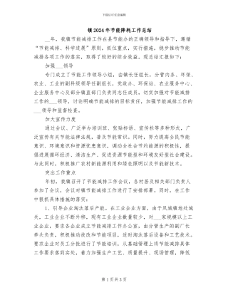 镇2024年节能降耗工作总结