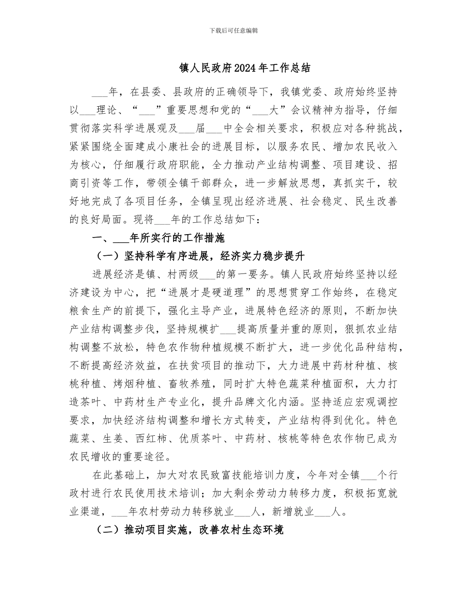 镇人民政府2024年工作总结_第1页
