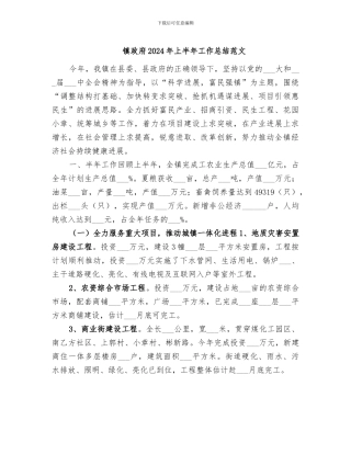 镇政府2024年上半年工作总结范文