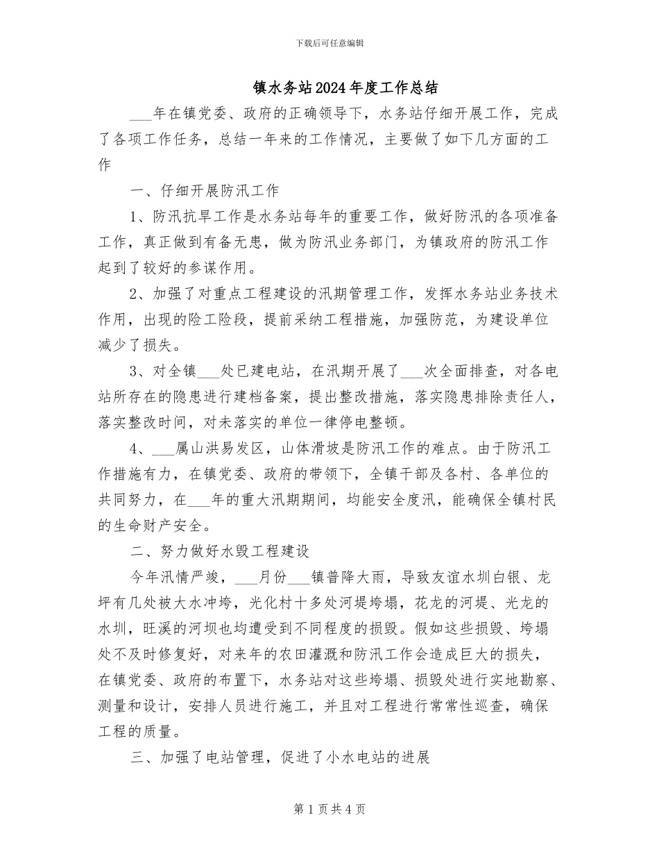 镇水务站2024年度工作总结_第1页