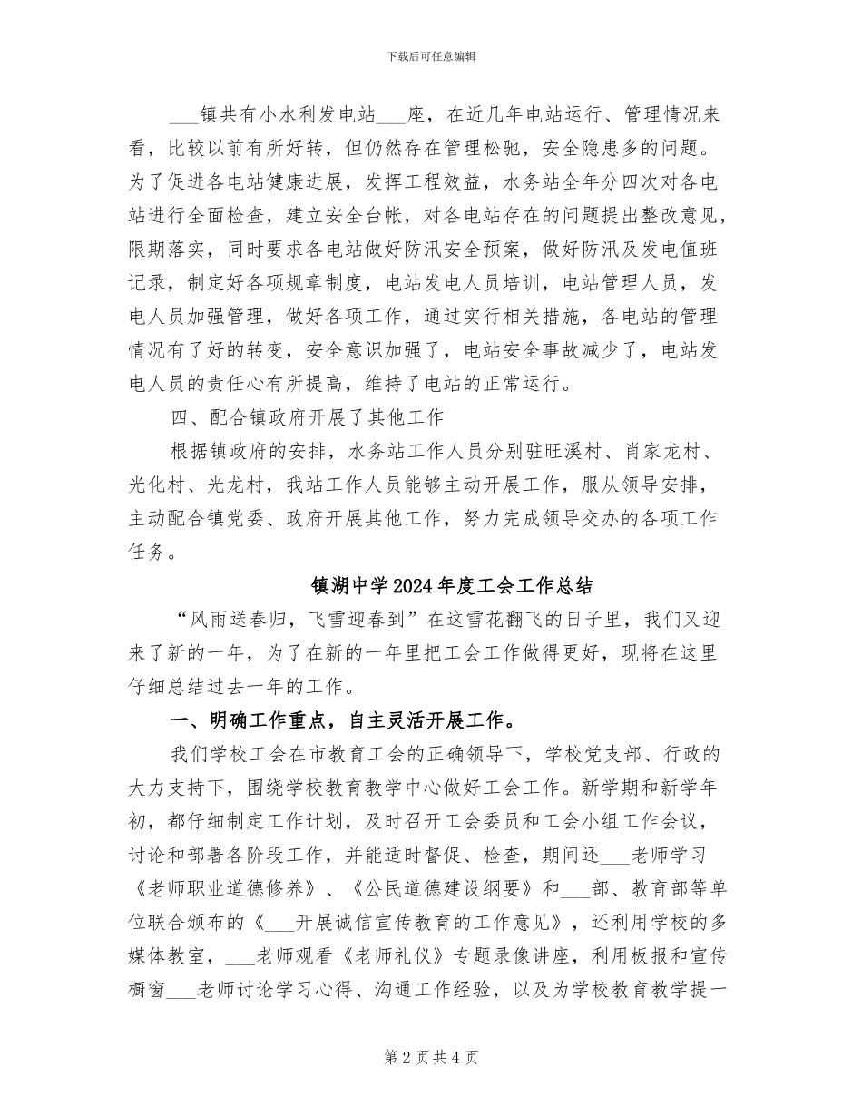 镇水务站2024年度工作总结_第2页