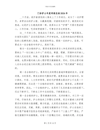 门诊护士年度考核总结2024年