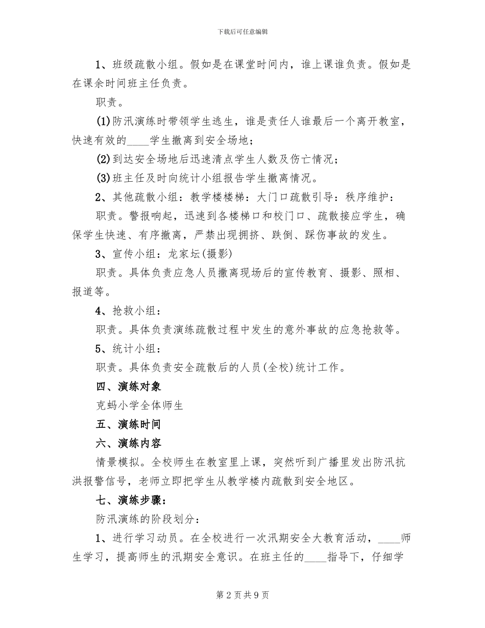 防汛应急演练实施方案范本_第2页