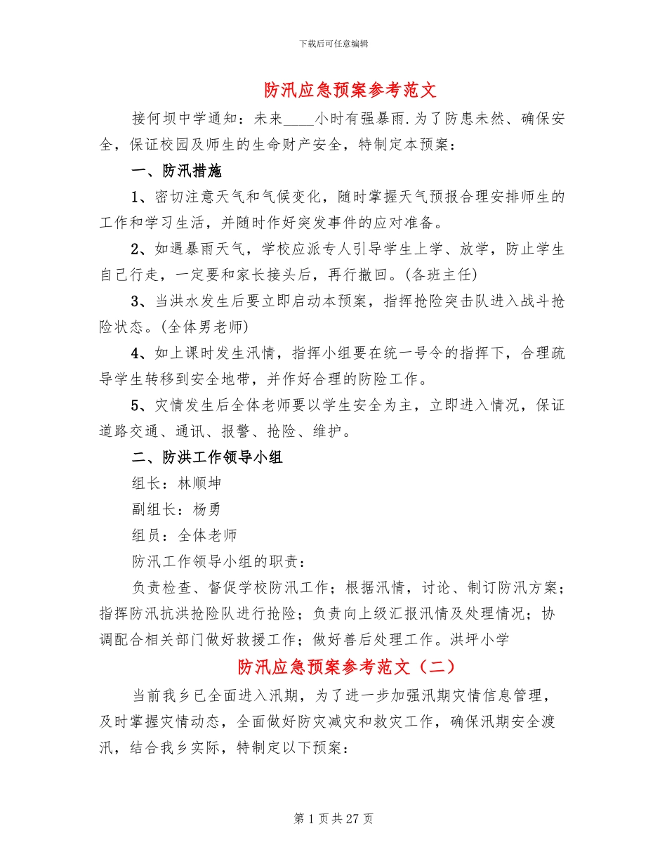 防汛应急预案参考范文_第1页