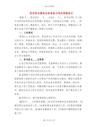 防汛防台事故应急准备与响应预案范文