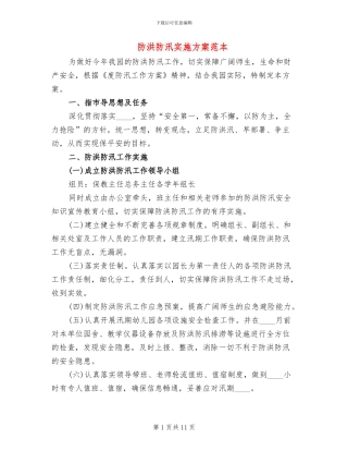 防洪防汛实施方案范本