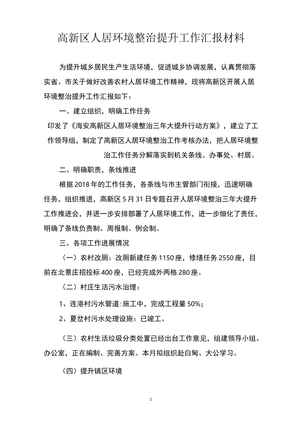 高新区人居环境整治提升工作汇报材料_第1页