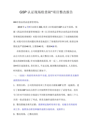 GSP认证现场检查缺陷项目整改报告