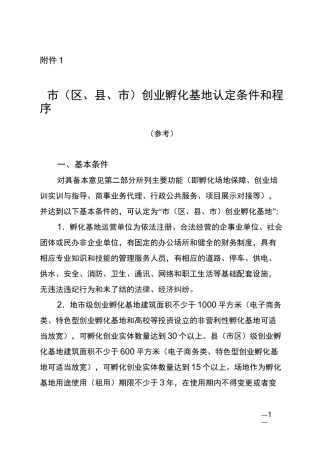 省市级创业孵化基地认定条件和程序