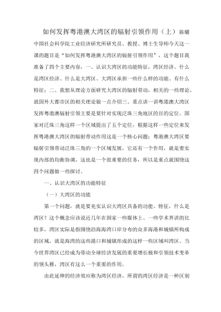 如何发挥粤港澳大湾区的辐射引领作用(上)