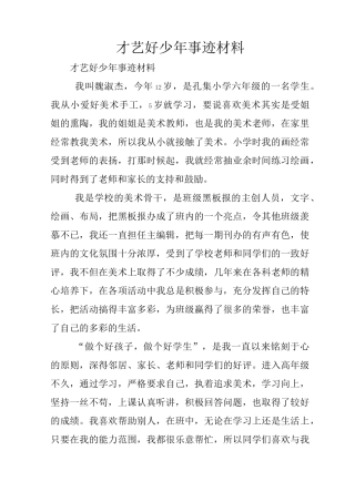 才艺好少年事迹材料