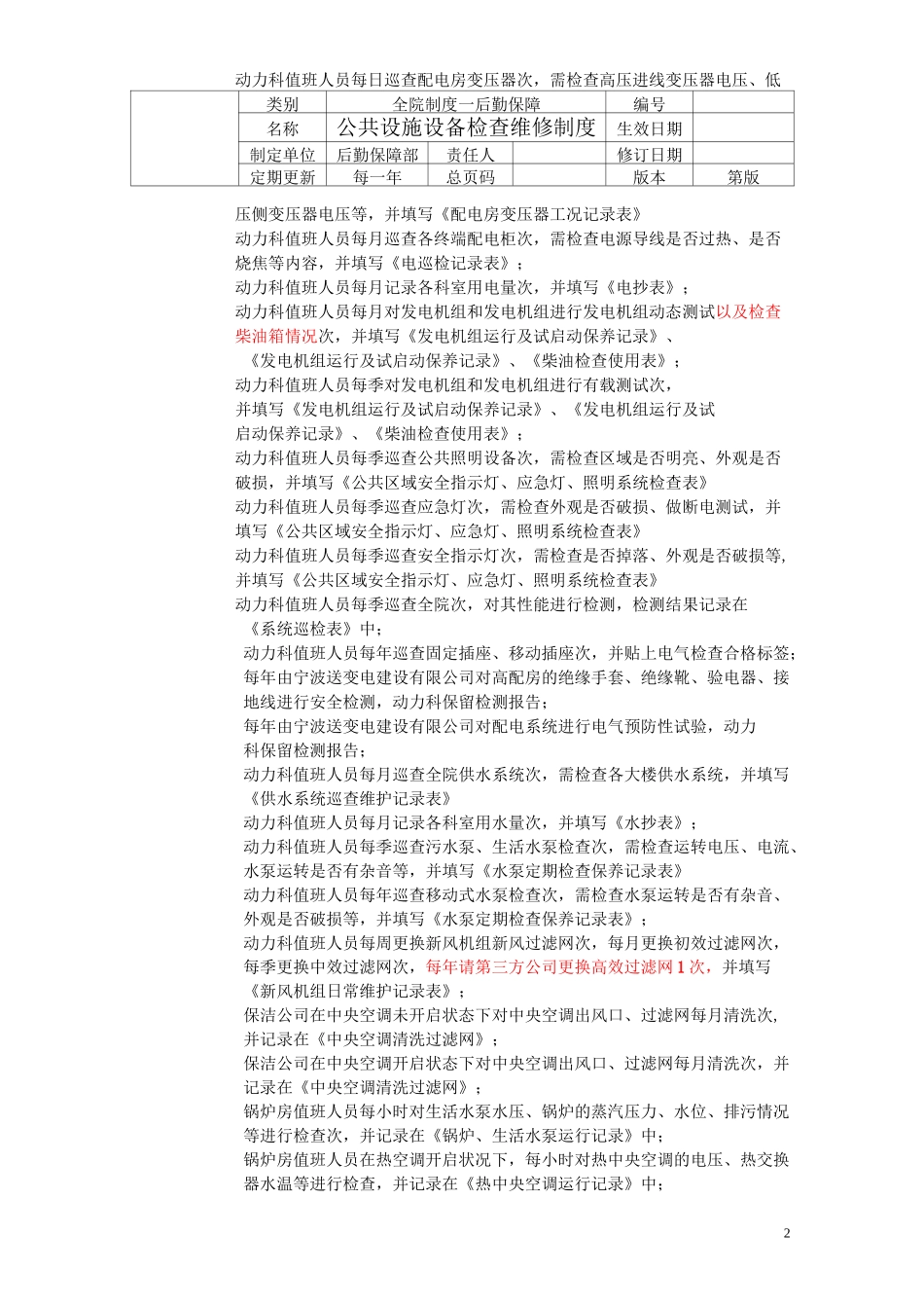 医院公共设施设备检查维修制度_第2页
